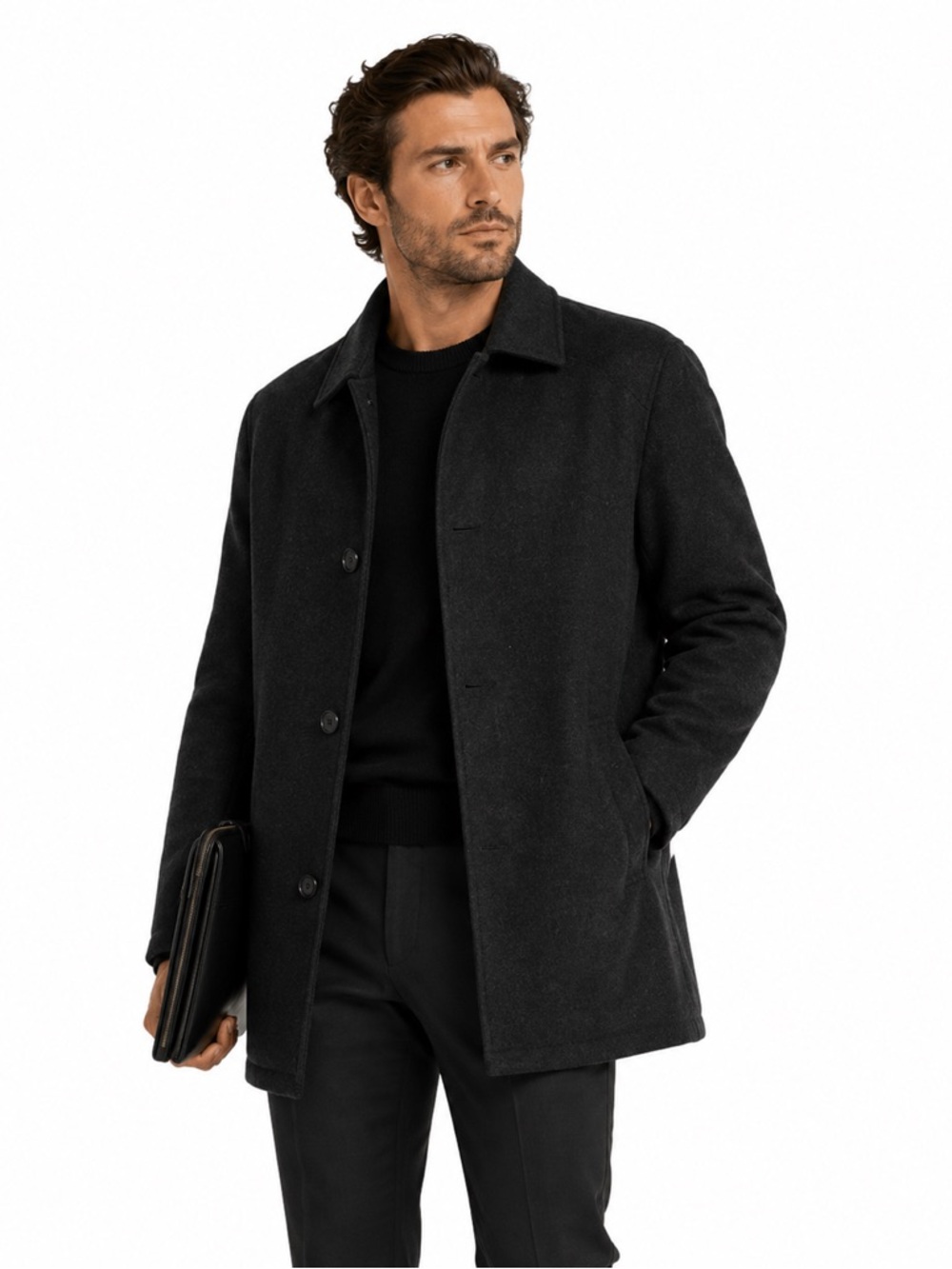 Greenlander Wool Overcoat Medium Business Career Button Classic Formal Dressy